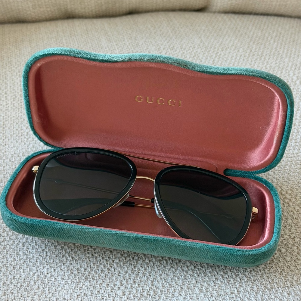 Gucci Black Lens Aviator Sunglasses with Gold Accents